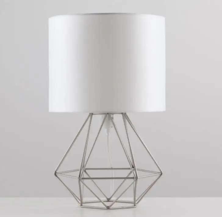 Silver White Shade Retro Table Lamp Drum Shade Bedside Home Decorative Geometric Lighting Light for Bedroom Living Study Room Lamp - Цвет абажура: Silver White Shade
