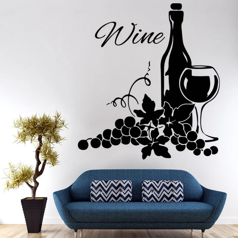 

Two Clusters Of Grapes And Wine Bottle Wall Stickers Living Room Self Adhesive Vinyl Creative Home Decor