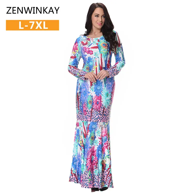 2017 Осень-Весна Платья Женщин Bodycon Dress Длинным Рукавом Русалка Платья Maxi Dress Boho Платье Плюс Размер 3xl 4xl 5xl 6xl 7xl
