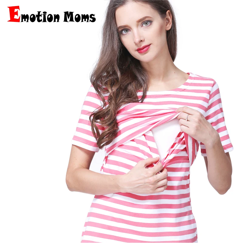 

Emotion Moms Cotton Short sleeve Maternity Clothes Summer Maternity tops Breastfeeding T-shirt for Pregnant Women Nursing Tops
