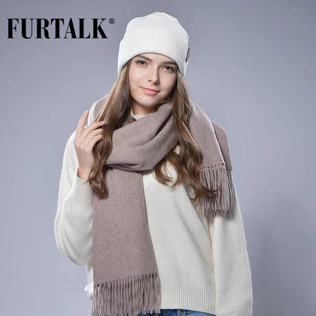 FURTALK 100% Lamb Wool Scarf for Women Wool Pashmina Bandana Winter Spring Long Women Scarf Shawls Female