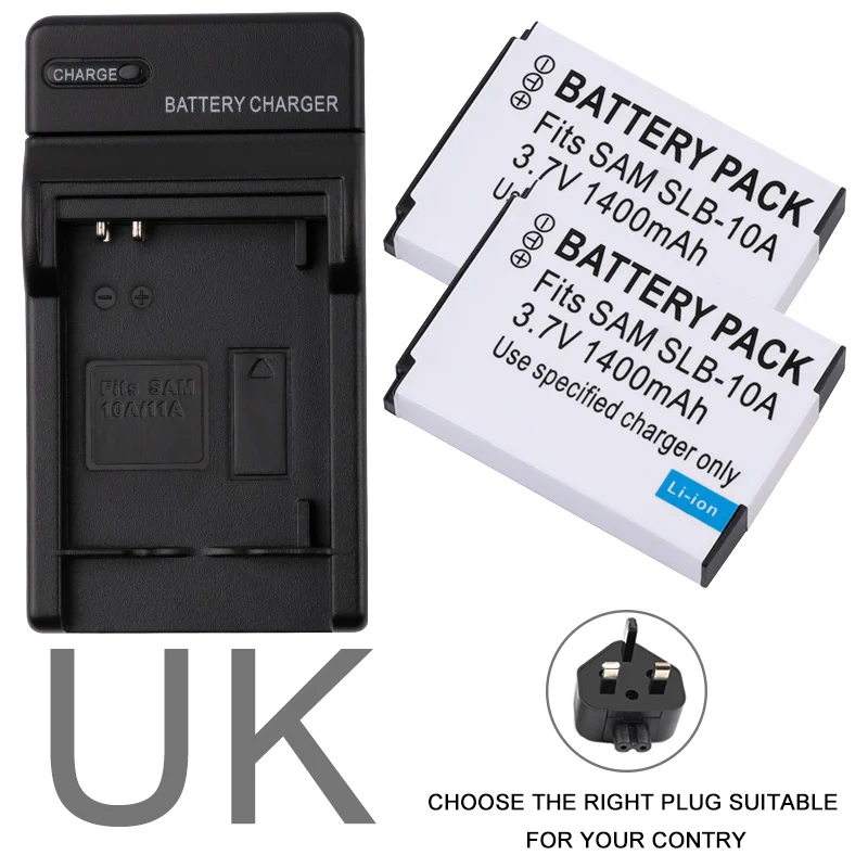 UK 2 шт. SLB-10A SLB10A SLB 10A Камера Батарея+ стены Зарядное устройство для samsung EX2F WB150F WB250F WB350F WB750 WB800F WB500 WB550 HZ10 - Цвет: UK