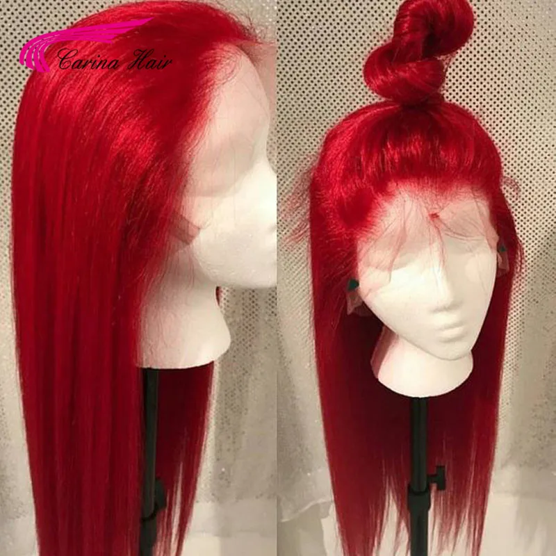 Парики из натуральных волос на кружеве Carina Red 13X6, глубокая часть, 130 Плотность, волосы remy, предварительно сорванные с волосами младенца