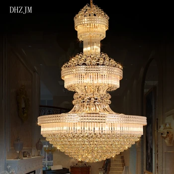 

Large Gold Luster Crystal LED Chandelier Crystal Chandelier Villa Double Floor Living Room Lamp Hotel Lobby Customization