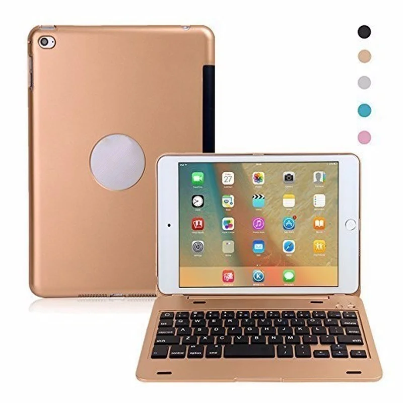Портативный тонкий беспроводной Bluetooth клавиатура Фолио Смарт-Чехол для Apple iPad Mini 1 Mini 2 Mini 3 - Цвет: Gold