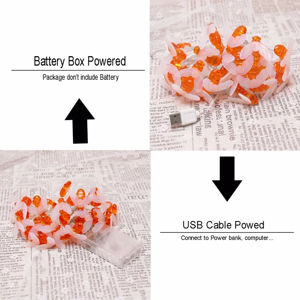 20 светодиодный Светодиодный Свет Строка Праздничные огни Гарланд Батарея USB Powered Би Фея Свадебные Рамадан Дивали рождественские украшения нового JQ