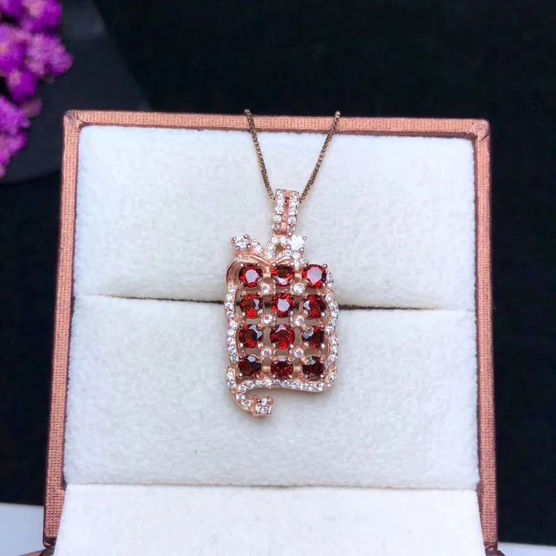 Uloveido красный гранат Свадебная подвеска, ожерелье Для женщин 925 пробы серебро Gemstone роскошное Ожерелье Подвеска для девочки FN269 - Цвет камня: rose gold color