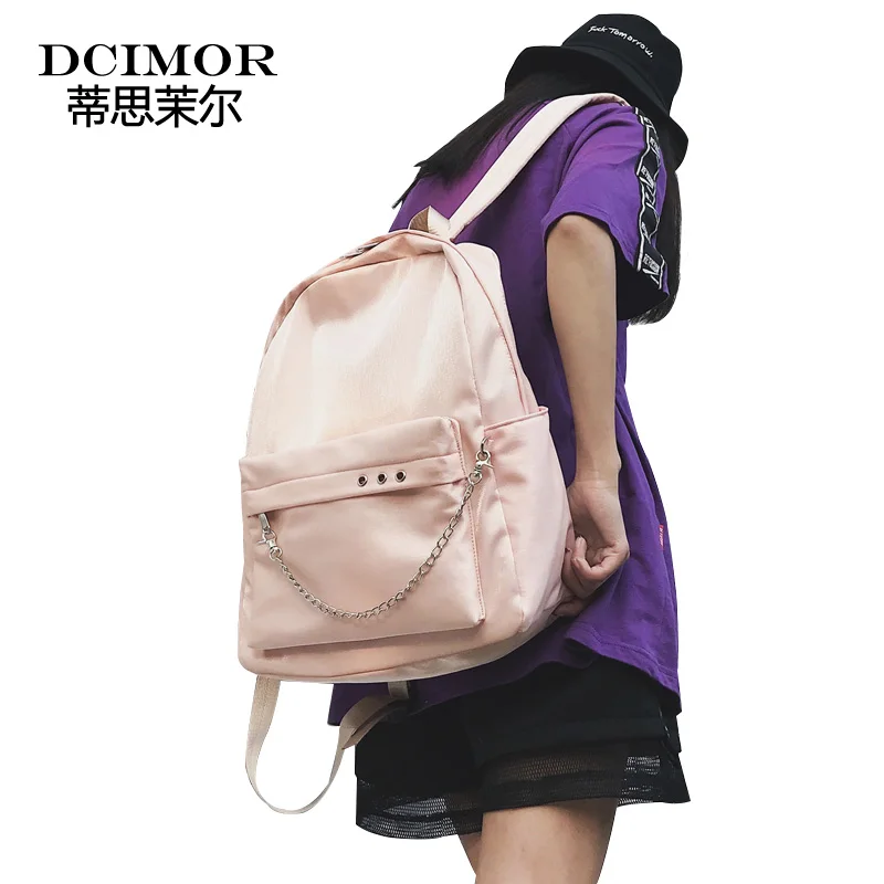

DCIMOR The Bright Silk Women Backpack Chain Solid Color Travel bag Youth Korean Style ShoulderBag Laptop Backpack Schoolbags