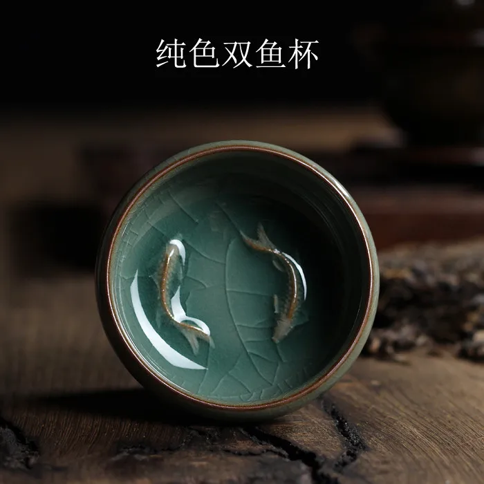 Китайский Longquan Celadon фарфоровая чайная чашка и блюдце чайная чаша с золотой рыбкой 60 мл Celadon Crackle чайная чашка