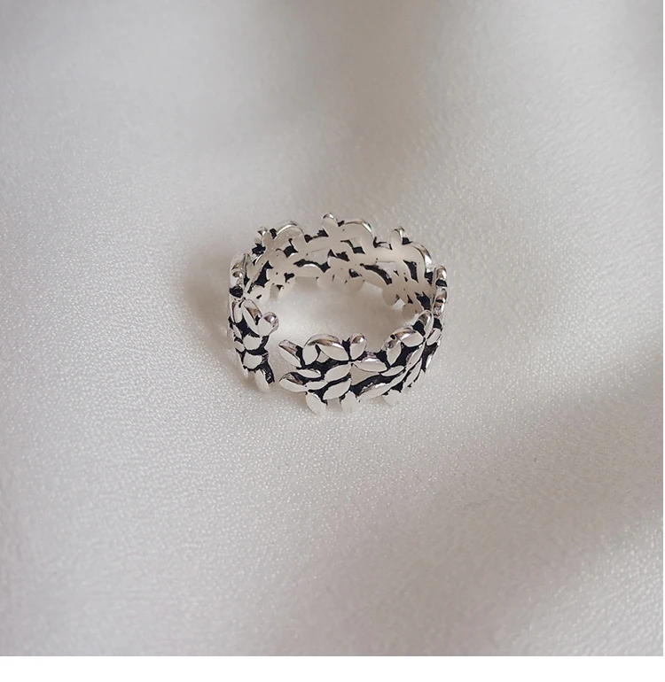 Модные 925 Пробы Кольца с серебряными листьями для женщин и девочек, подарок на свадьбу, ювелирные изделия в винтажном стиле, регулируемое античное кольцо Anillos