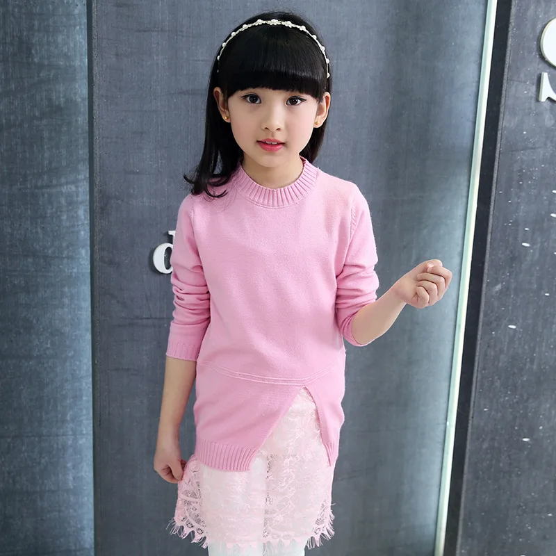Корейский Обувь для девочек Кружево детей Демисезонный дна Свитеры для женщин детская одежда шерсть 4 Цвет