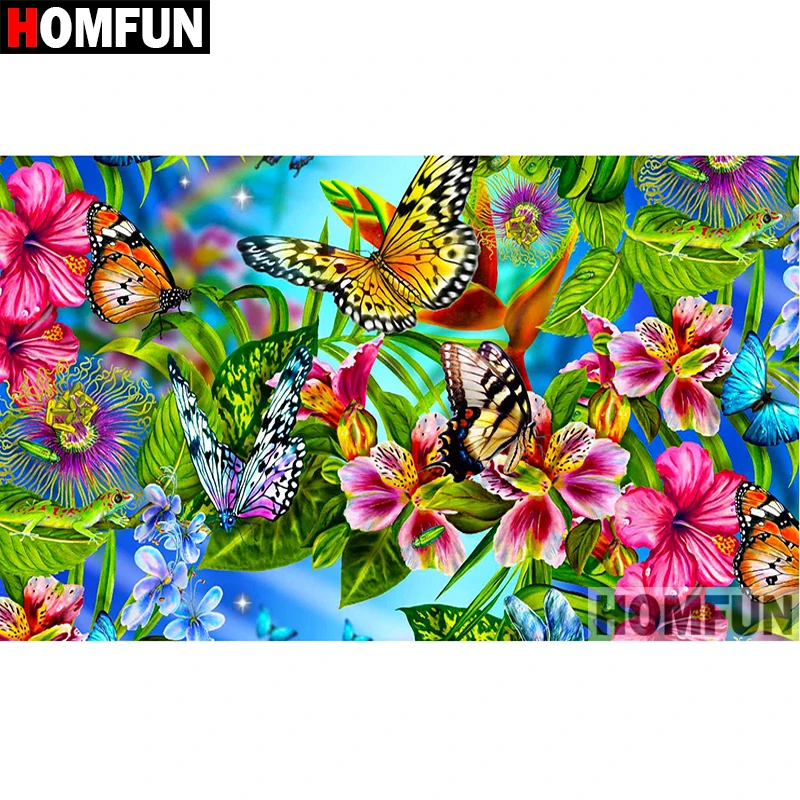 Алмазная живопись HOMFUN Цветочная бабочка полное квадратное/Круглое украшение для