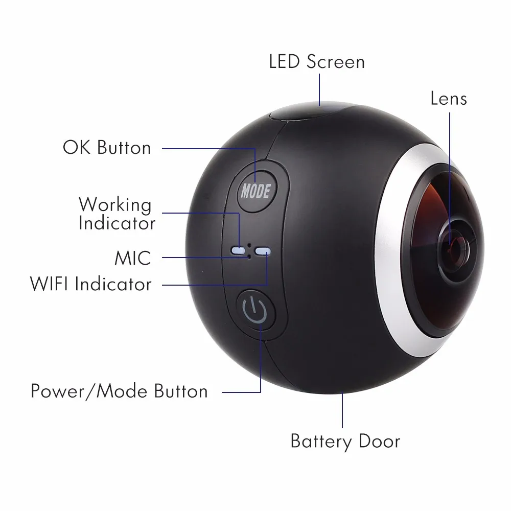 Оригинальная Экшн камера SJCAM SJ360 Wi Fi 2K 30fps Спортивная объектив рыбий глаз 12 МП
