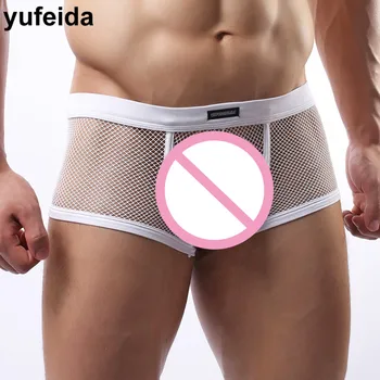 

YUFEIDA Sexy Underwear Men Mesh Fishnet Breathable Boxer Shorts Summer Sexy Net Transparent Men Underwear Boxers Shorts Boxer