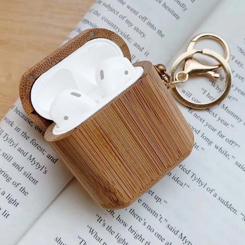 

JINSERTA 100% Real Wooden Covers Case for Airpods TWS Bluetooth Wood Case Dust-proof Natural Handmade Case for Airpods