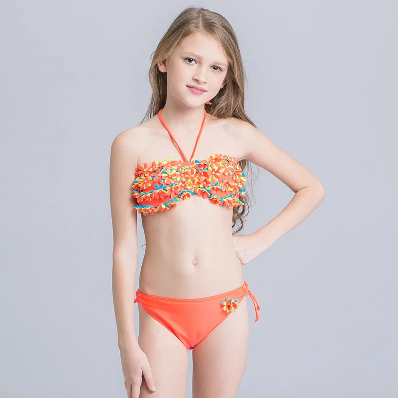 

Handmade Floral Bikini Girls Two Piece Children Swimwear 2019 Kids Swimsuit Biquini Infantil Cute Halter Beachwear 3-16 Years