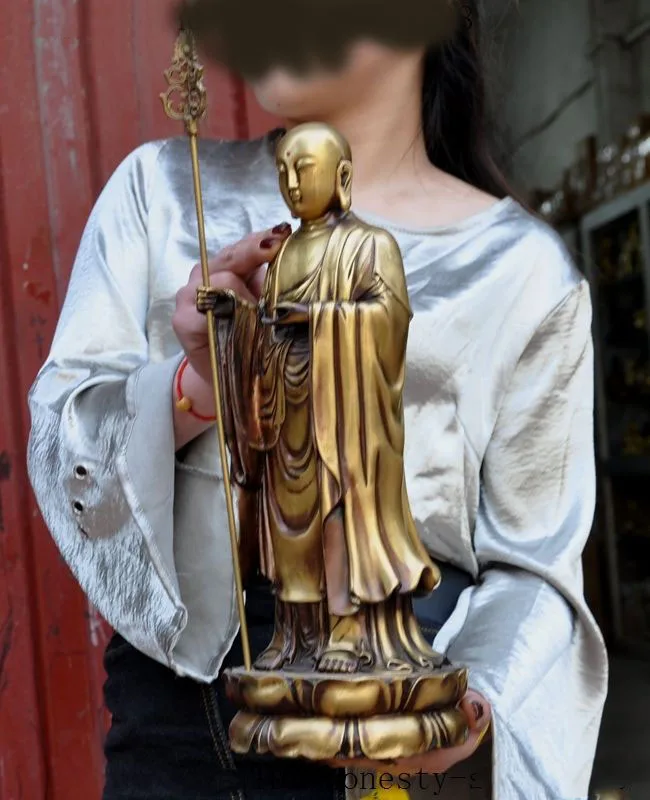 Рождество 1" Тибетский буддизм, бронзовый Jizo Ksitigarbha Bodhisattva Тан статуя монаха, Будды год