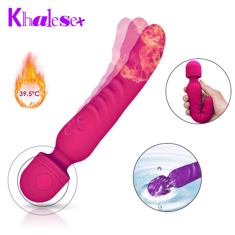 Khalesex Heating Dual Vibrator AV Magic Wand Adult Sex Toys for Woman Silicone font b Dildo
