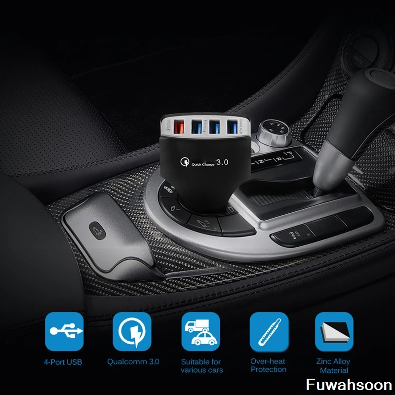 Автомобильное зарядное устройство Quick Charge 3,0 QC 3,0 Быстрая Зарядка адаптер четыре USB Автомобильное зарядное устройство для iphone Micro usb type C кабель телефон зарядное устройство s