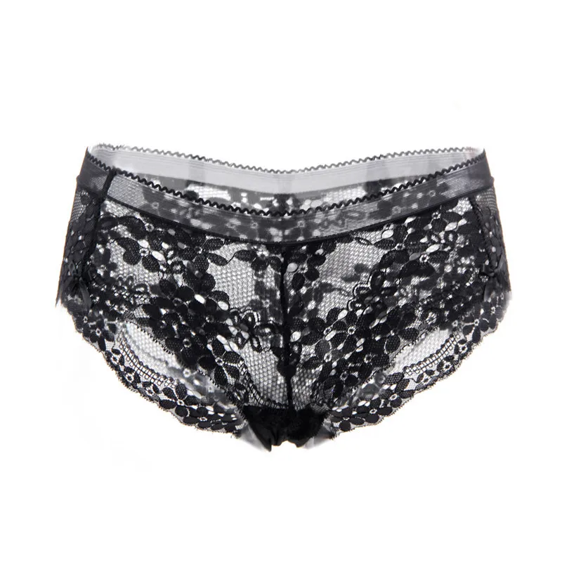 black panties Comeondear Цветочные кружевные трусы сексуальные плюс размер Бесшовные прозрачные трусики женские выдалбливают Танга нижнее белье средней посадки нейлоновые трусики PJ5177 - Цвет: black panties