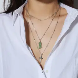 Кристалл ожерелье женщины бусы многослойное ожерелье металлический крест ожерелье-ошейник для женщин Кольер РАН дю связью