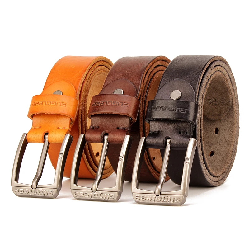 

SLIGOLEEE Brand Belt for Men High Quality Belt Vintage Design Pin Buckle Genuine Leather Belts Men's Belts for Jeans 38mm