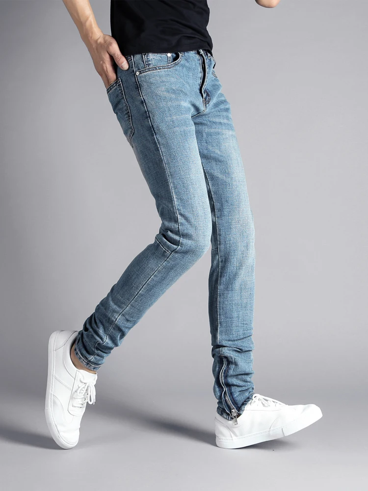 Fashion Streetwear Men Jeans Blue Color Ankle Zipper Skinny Jeans For Men Elastic Denim Pants hombre Hip Hop Jeans homme