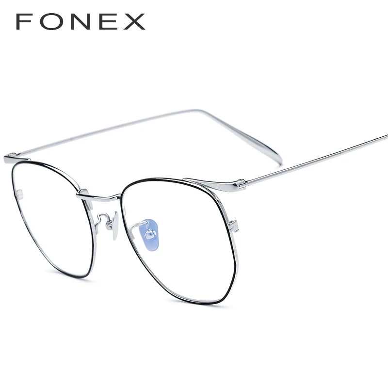 FONEX B титановая оправа для очков для женщин по рецепту ультралегкие Ретро полигональные очки мужские очки Близорукость Оптические очки 885 - Цвет оправы: Black Silver