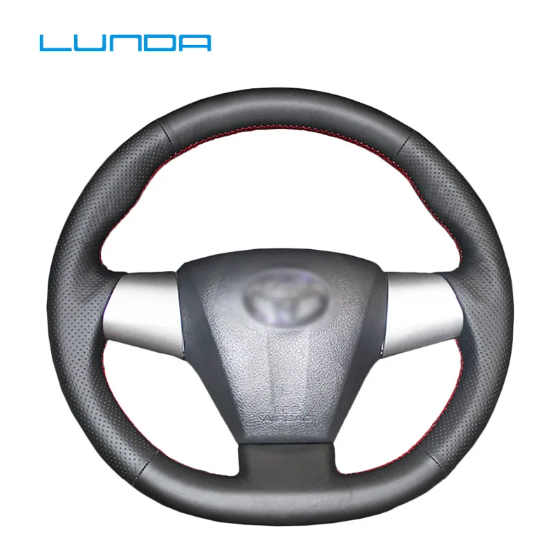 

LUNDA Black Leather Hand-stitched Car Steering Wheel Cover for Toyota Corolla 2011 2012 2013 RAV4 2011 2012