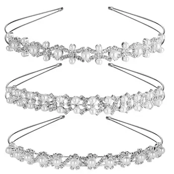 

Wedding Party Crystal Rhinestone Headband and Women Faux Pearl Flower Tiara with Princess Crown Hair band for Bride Bridesmaids