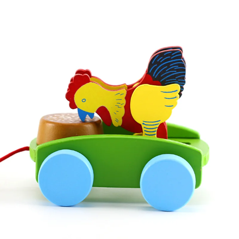 

1pc Children's Creative Wooden Early Learning Educational Chicken To Eat Car Toys with Pull Cart Fun Toys for Kids Crafts