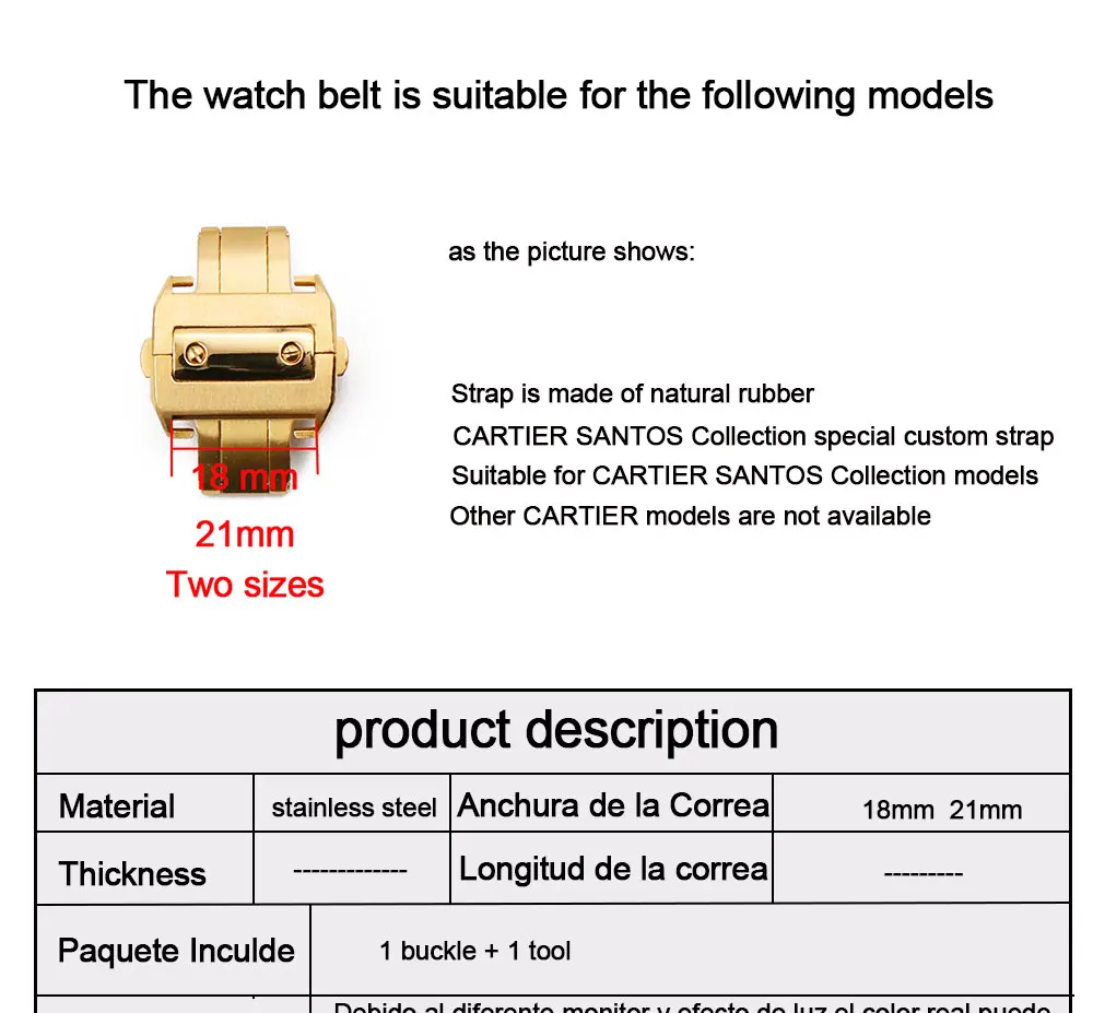 Аксессуары для часов Cartier Santos Пряжка стальная пряжка 18 мм 21 мм Пряжка для часов Lime Santos двойная кнопка Бабочка Пряжка