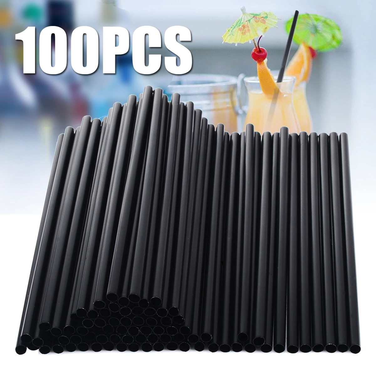 100pcs/set Disposable Drinking Straws Mini Cocktail Straws Black Plastic Party Straws for Wedding Event Party Supplies 130mm