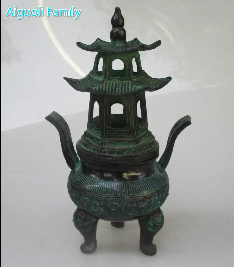

Art collection Chinese Old Bronze Handmade Carved Tower incense burner/Home Decorated Metal Censer Free Shipping