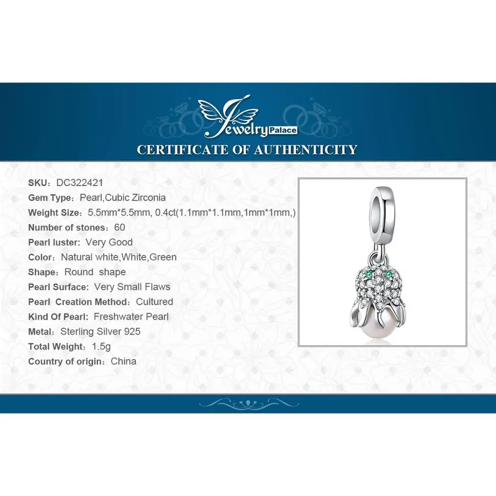JewelryPalace море любви Осьминог кубического циркония 925 пробы Серебряного Бисера Шарм Fit Браслеты для Для женщин Новая горячая распродажа