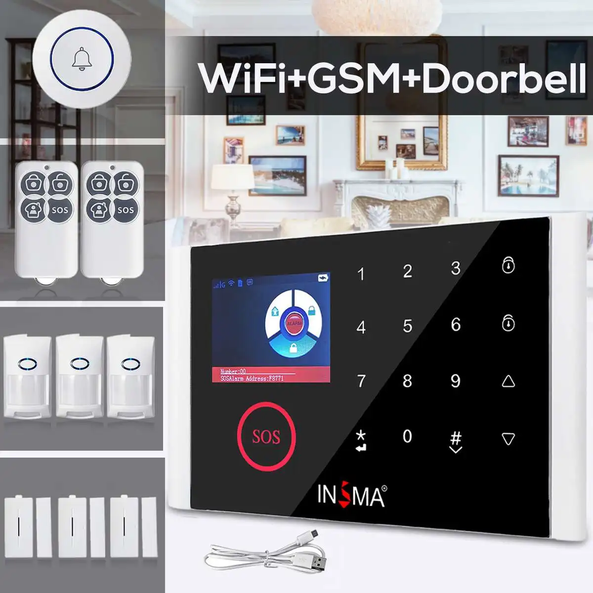 

WIFI GSM GPRS Alarm System Sensor Kit Intelligent Switchable Wireless Home Security APP Remote Control English Russian Spanish
