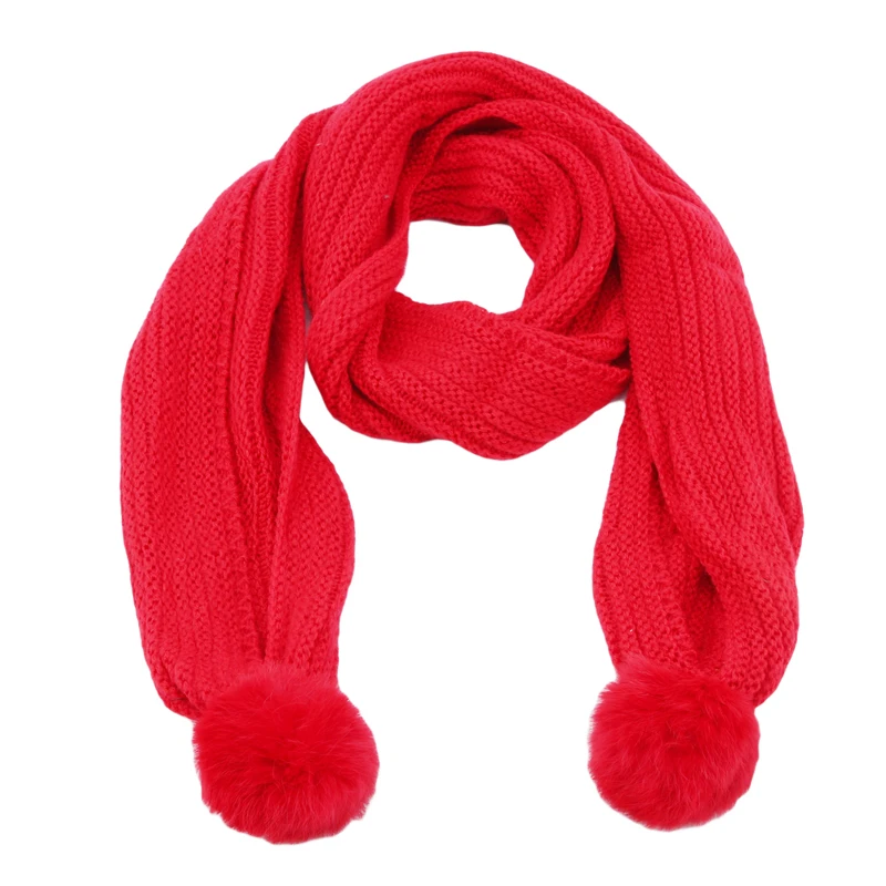 Детский осенне-зимний теплый шарф с милым кроличьим мехом; вязаные длинные шарфы; коллекция года; Детский Теплый шерстяной кашемировый зимний шарф