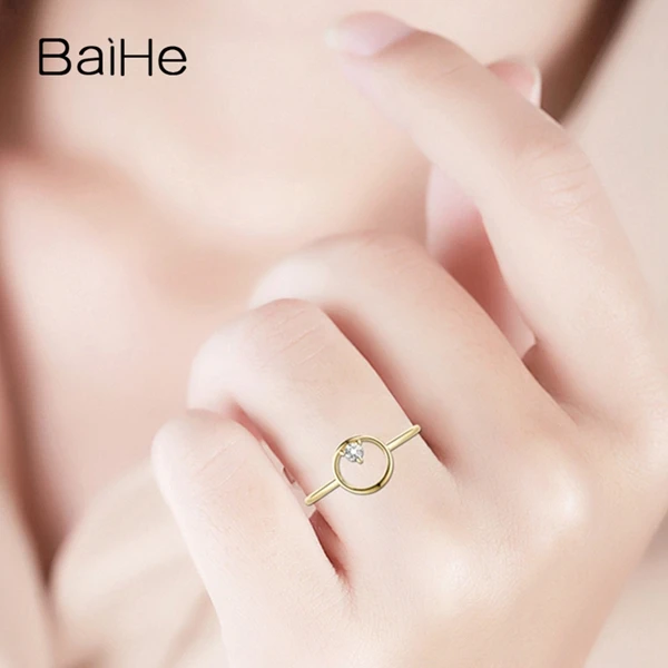 BAIHE Solid 14K желтое золото(AU585) 0.05CT сертифицировано H/SI круглые натуральные бриллианты свадебные женские классические ювелирные кольца