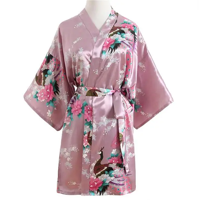 Short Robe 1 Искусственный шелк, атлас, Женский длинный халат, цветочное кимоно, банный халат, повседневная одежда для сна, домашняя одежда размера плюс, халат для невесты, подружки невесты - Цвет: Short Robe 1