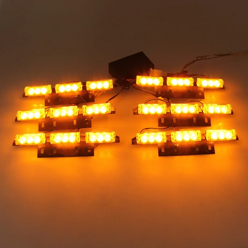 Hot 54 LED Flash Emergency Car Strobe Lights Yellow Automotive