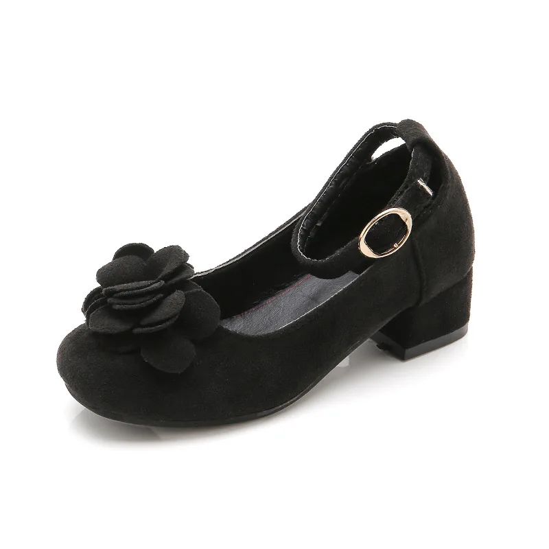 Preto das Crianças Sapatos de Couro para Crianças de Salto Sapatos para Festa de Casamento Rosa Vermelho Meninas Alto Princesa Grande Vestido Sapatos 19 Sapatos de couro