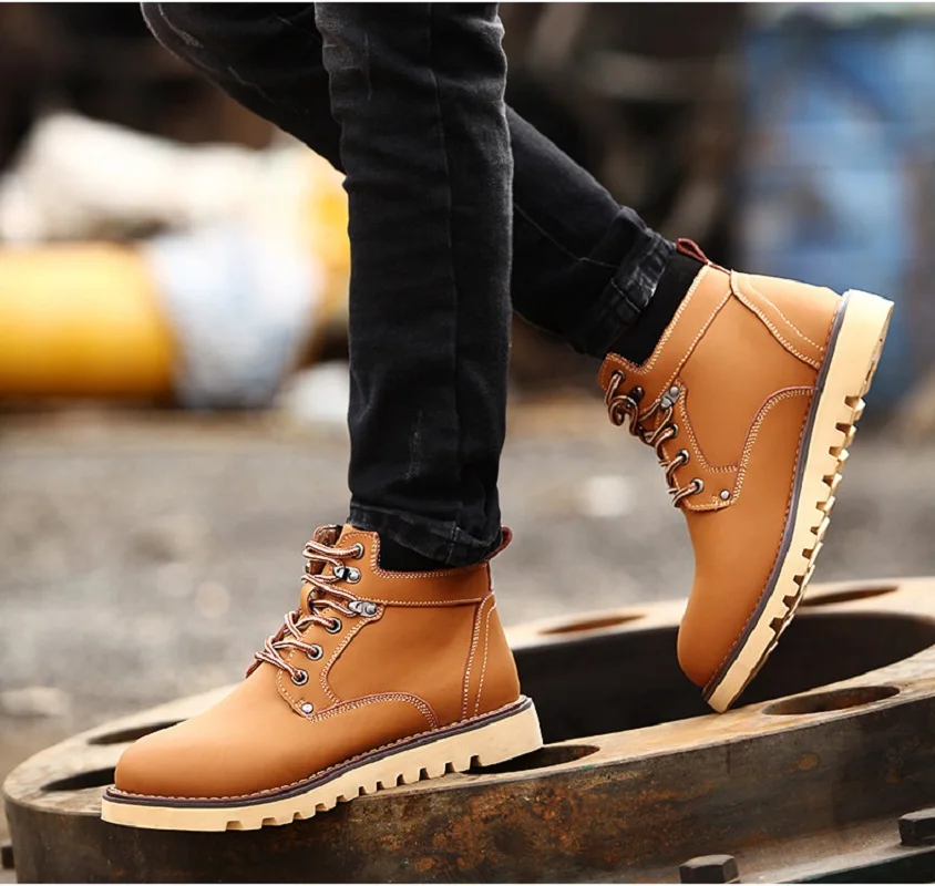 

2018 Fashion Leather Men Boots Spring Autumn And Winter Men Shoes Ankle Boot Men's Snow Boot Shoes With Fur Big Size 38-46