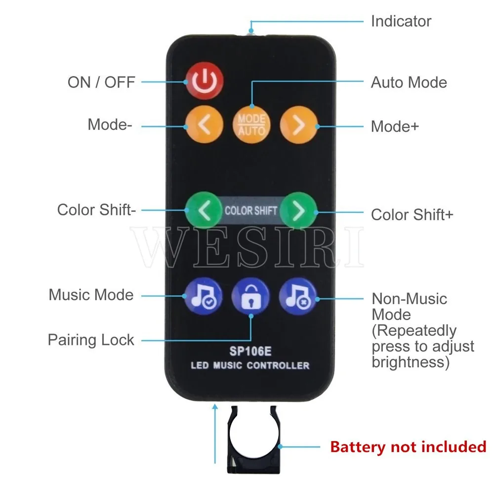 SP106E светодиодный контроллер с аддитивной цветовой моделью с Звуковая активация Беспроводной RF пульт дистанционного управления для WS2811 WS2812B SK6812 светодиодный свет DC5-12V