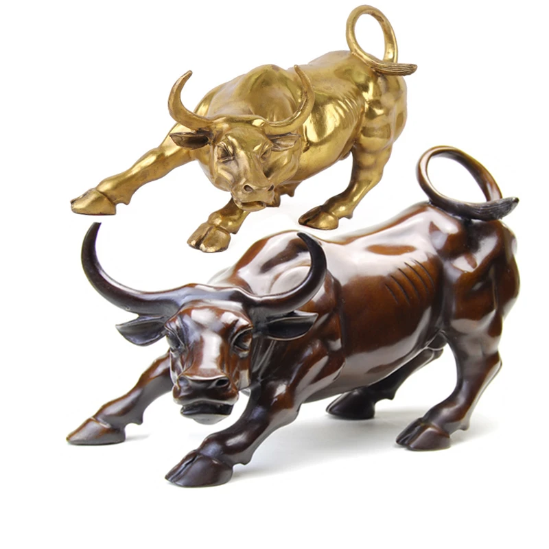 Chinese Bronze Hand-carved Fierce Buffalo lucky ox statue