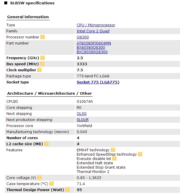 INTEL core 2 quad Q8300 cpu Процессор(2,5 ГГц/4 м/1333 ГГц) Socket 775 настольный процессор