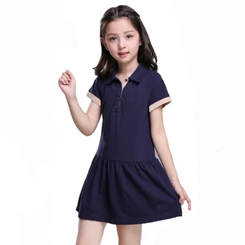 

Summer 2019 Big Girls Dress Children Cotton Vestido Knit Stitching Dress for Kids England Style Sport High Quality for 6Y12-y