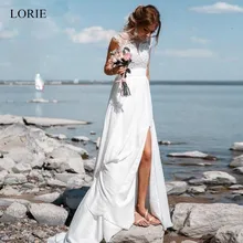 LORIE, простое платье-трапеция, Пляжное свадебное платье, сексуальный, кружевной, с аппликацией, спереди, раздельное белое шифоновое свадебное платье