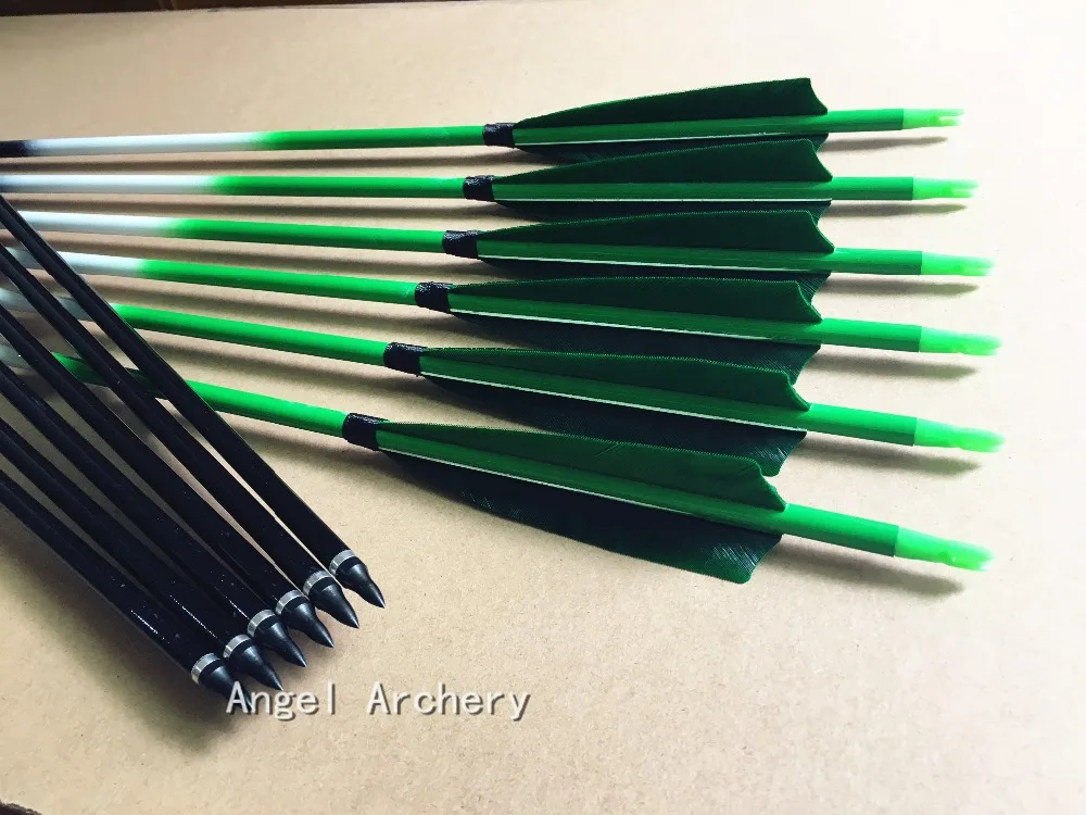 12Pcs 32'' Green Carbon Arrows with Real Feather Fletch Carbon Arrows