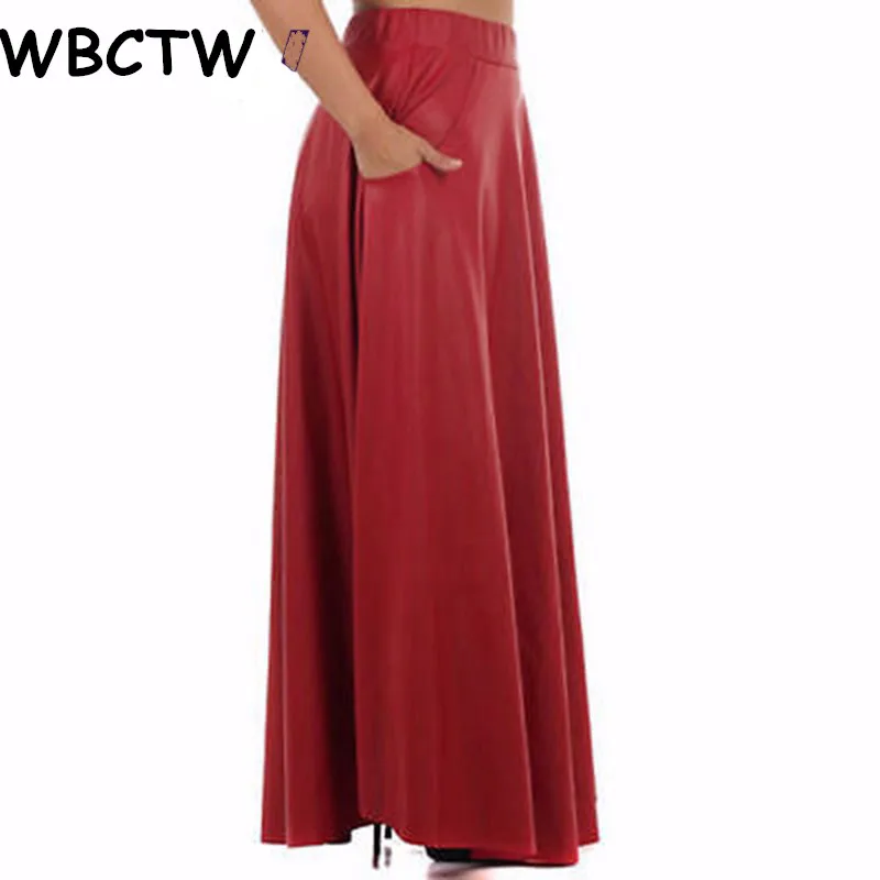 WBCTW Jupe Cuire Grande Tai макси мода эластичный пояс осень из искусственной кожи юбка 2019 повседневное плюс размеры 9XL длинные юбки для женщин для