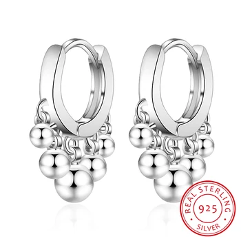 

Ins Style Gold Silver Beads Tassel Hoop Earring Orecchini For Women 2019 New Trend 100% 925 Sterling Silver Lady Fine Jewelry